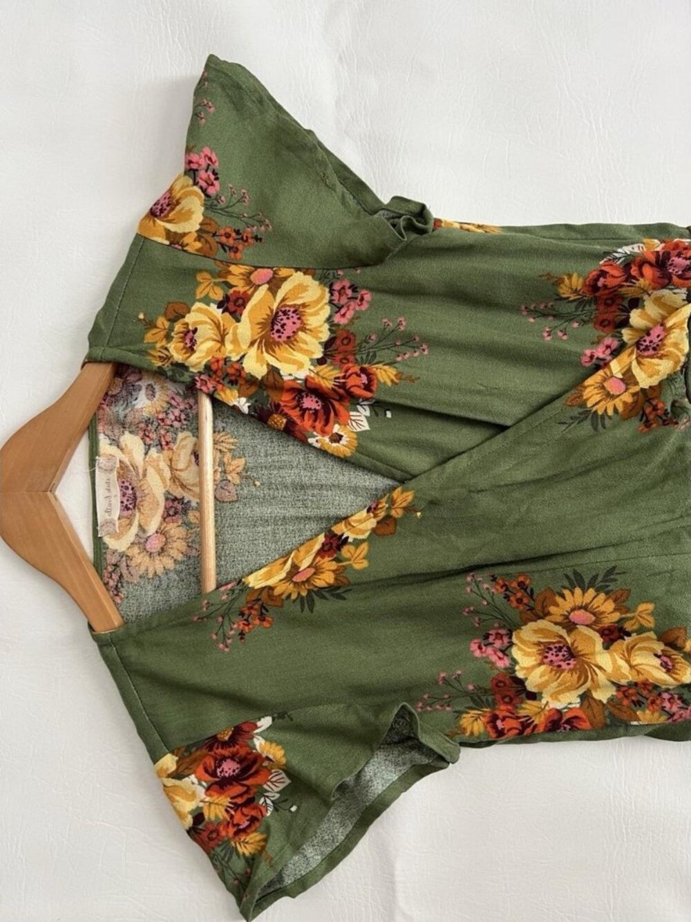 Green Floral High Low Faux